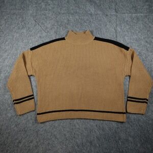 Sanctuary Sweater‎ Women Medium Tan Mock Neck Striped Ribbed Knit Chunky Cozy